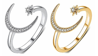 Moon and Star Open Ring - 2 Colours