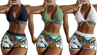 Halterneck and Shorts Swimsuit Set - 3 Colours, 4 Sizes 