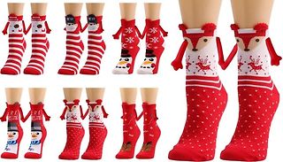 Christmas-Themed Magnetic Hand-Holding Socks - 6 Designs