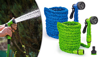 Green or Blue Expanding Garden Hose with Spray Gun - 50, 75 or 100ft