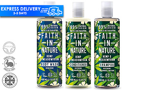Faith in Nature Hemp & Meadowfoam Shampoo, Conditioner & Bodywash Set