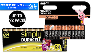 12 to 72-Pack of Duracell Simply Batteries - AA or AAA