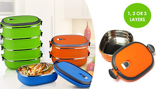 1, 2 or 3-Layer Insulated Stainless Steel Lunch Box - 3 Colours