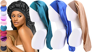 1 or 2-Pack Long Satin Bonnet Sleeping Cap - 10 Colours
