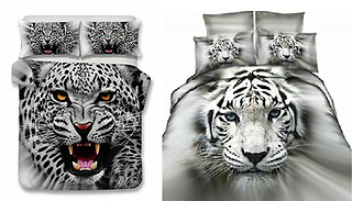 3D White Tiger or Snow Leopard Duvet Set - 3 Sizes & Designs