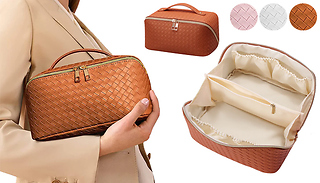 Large Woven Faux Leather Cosmetics Bag - 3 Colours