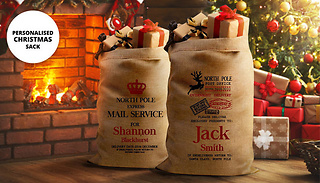 1 or 2 Personalised Classic Hessian Christmas Sacks - 9 Designs