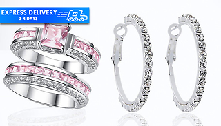 2.5ct Pink Simulated Sapphire Princess Ring Set and FREE CZ Crystal Ho ...