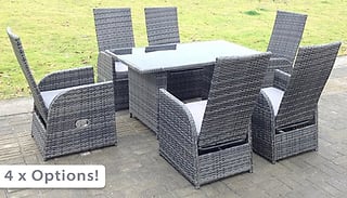 Reclining Rattan Garden Dining Table & Chair Set - 4 Sets