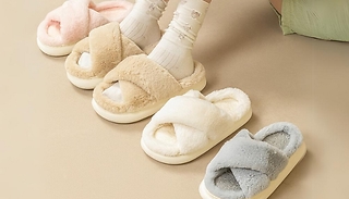 Cross Band Fluffy Slippers - 4 Colours, 5 Sizes 
