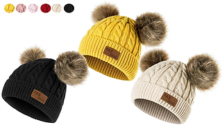Kids' Knitted Beanie With Pom Pom Ears - 7 Colours
