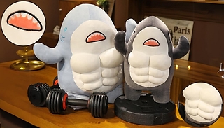 3D Muscle Shark Stuffed Plush Cushion - 2 Colours, 2 Sizes