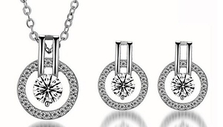 White Simulated Sapphire Earrings & Necklace Set