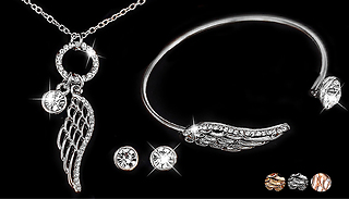 3-Piece Angel Wing Jewellery Set With Swarovski Elements - 3 Colours