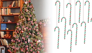 10-Pack of Candy Cane Tree Decorations - 2 Designs, 2 Colours