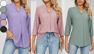 3/4 Sleeve Eyelet Pattern Shirt - 5 Colours & 5 Sizes