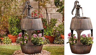 Rustic Barrel Water Feature & Planter Decoration