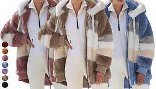 Fluffy Hooded Stripe Jacket - 7 Colours & 7 Sizes