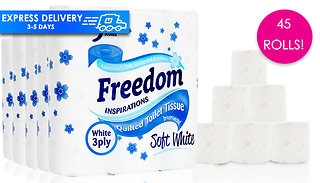 45 Rolls of Freedom Quilted 3-Ply Toilet Paper - 3 Options