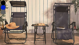 2x Zero Gravity Chairs with Sun Shades & Table - 3 Colours