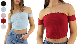 5x Lettuce Trim Bardot Cut Crop Tops - 5 Sizes