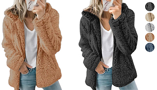 Hooded Zip-Up Teddy Fleece Cardigan Jacket - 5 Colours & 7 Sizes