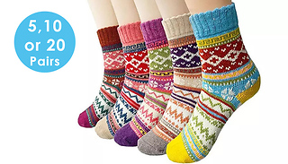 5, 10 or 15 Pairs of Women's Fairisle Winter Thermal Socks
