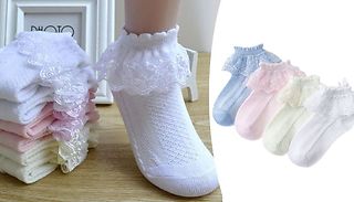 4-Pack Children's Lace Ruffle Ankle Socks - 4 Colours, 4 Sizes