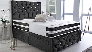 Black Crushed Velvet Chesterfield Divan Bed With Mattress & Headboard ...