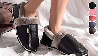 His & Hers PU Leather Faux Fur-Lined Slippers - 4 Colours & 5 Sizes