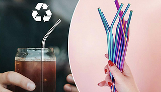 4-Pack of Rainbow Reusable Stainless Steel Straws