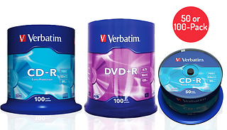 Verbatim DVD-R or Verbatim CD-R Disks - 50 or 100-Pack