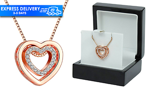 Rose Gold Finish Created Diamond Double Heart Pendant Necklace