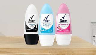6-Pack Sure 50ml Antiperspirant Roll On - 3 Scents