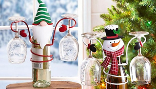 1, 2, or 3 Christmas Wine Bottle & Glass Holders - 3 Designs