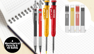 4 Mechanical Colourful Deep Carpenter Pencils & 40 Refills