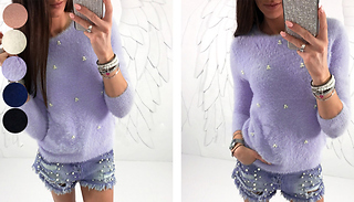 Plush Beaded Pullover Sweaters - 5 Colours & 5 Sizes