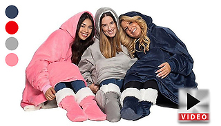 Extra Thick Fleece Lined Hooded Snuggle Blanket - Grey, Red, Blue or Pink