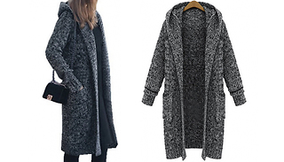 Women's Marl Knit Hooded Long Cardigan