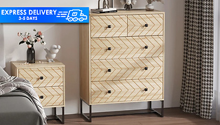 Wood Colour Zig-Zag Design Chest of 5 Drawers