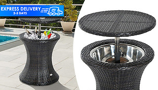 Rattan Table Cooler With Ice Bucket Compartment