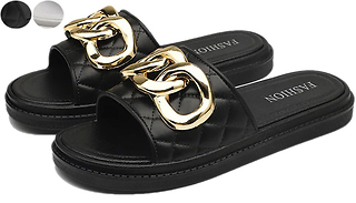 Chunky Chain Detail Faux Leather Sliders - 2 Colours & 3 Sizes