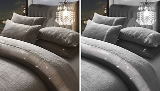 Teddy Fleece Diamante Duvet Cover Set - 4 Sizes & 4 Colours