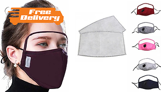 2 or 5 Reusable Eye Shield Face Cover with Filters - 5 Colours