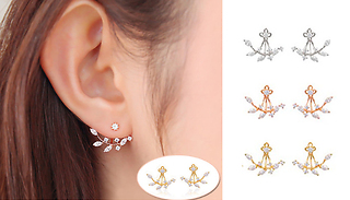 Double Drop Crystal Leaf Earrings - Rose Gold, Silver or Gold