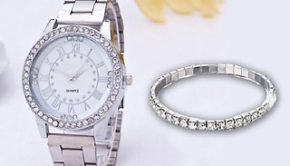 Watch & Bracelet Set With Swarovski Crystals - 1 or 2