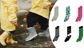 6 Pairs of Kids Welly Socks - Girls or Boys, 3 Sizes 