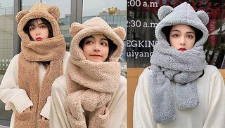3-in-1 Winter Hooded Hat, Scarf & Gloves - 3 Colours