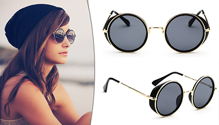 Steampunk Round-Lense Sunglasses with Protective Case