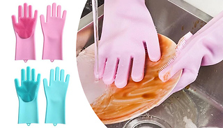 Pair of Silicone Textured Cleaning Gloves - 2 Colours